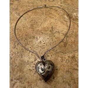 Vintage Silver Heart-Shaped Locket Pendant Necklace With Detailed Engravings